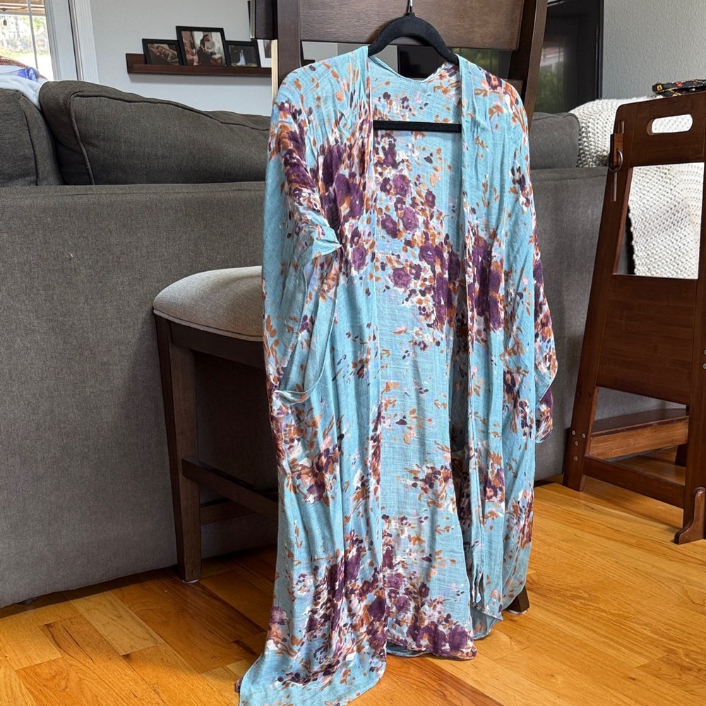 Lovestitch Teal and Purple Floral Kimono